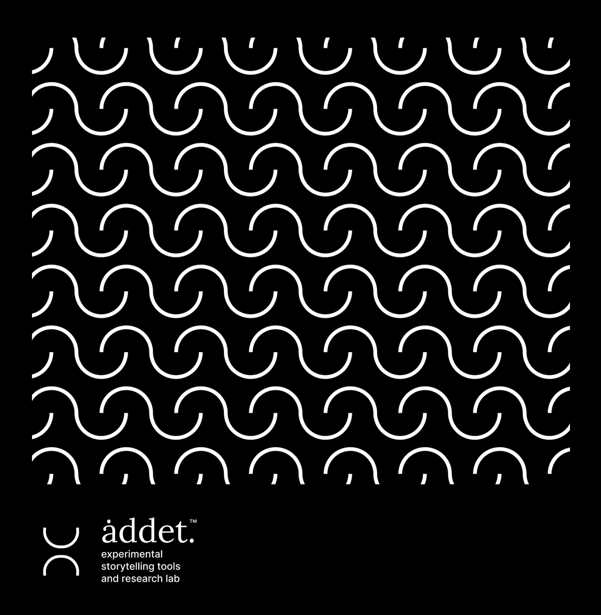 The image features a pattern of white wavy lines on a black background, with the word